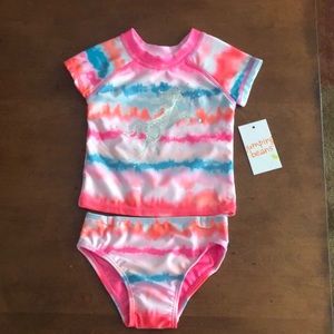 18 months baby girl 2 piece rainbow tie dye unicorn rash guard bikini swim suit